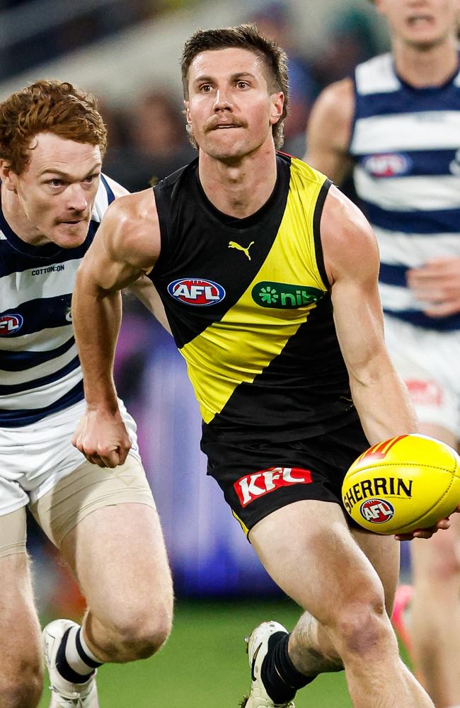 Liam Baker has a choice ahead of him. Picture: Dylan Burns/AFL Photos via Getty Images