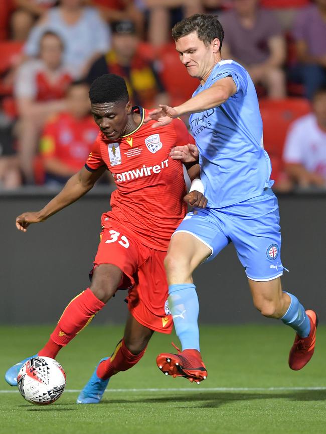 Al Hassan Toure during his man-of-the-match display in Adelaide United’s FFA Cup final victory. Picture: Mark Brake/Getty Images