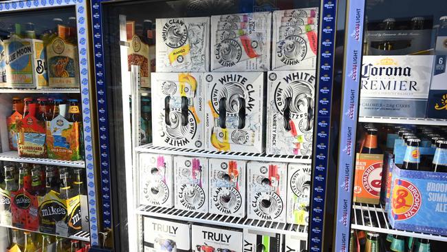 Cartons of White Claw on display in New York City. Picture: Timothy Clary / AFP.