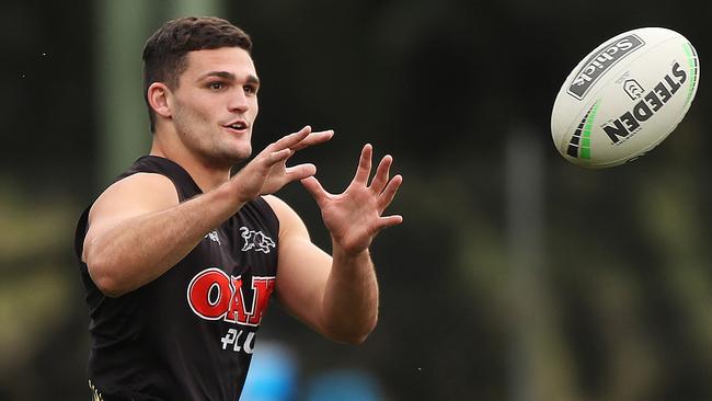 Penrith's Nathan Cleary during Penrith training at Penrith Rugby League Academy, Penrith. Picture: Brett Costello