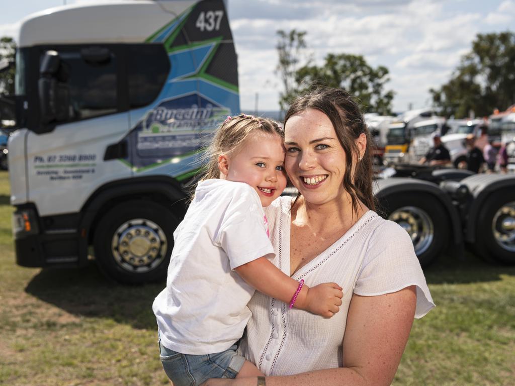 Polly Lancaster and mum Claire Lancaster from Jimboomba at Lights on the Hill Trucking Memorial at Gatton Showgrounds, Saturday, October 5, 2024. Picture: Kevin Farmer