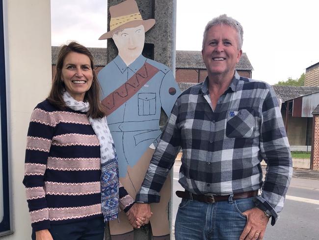 Gwen and Graham Gneil in Villers-Bretonneux, where they have come to honour Gwen's great-uncle Henri Louis Thurlan and her dad, also called Henri Thurlan.