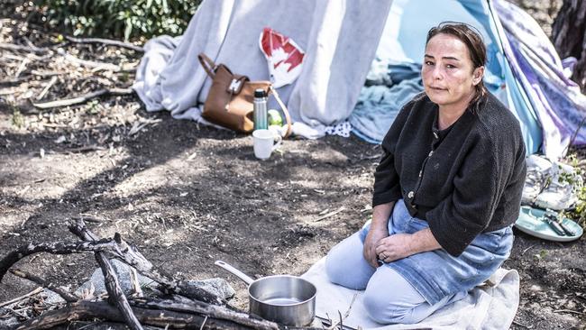 Mother of two Crystal Kenzie is homeless and has been on a housing waiting list for 3 years. Picture Eddie Safarik.