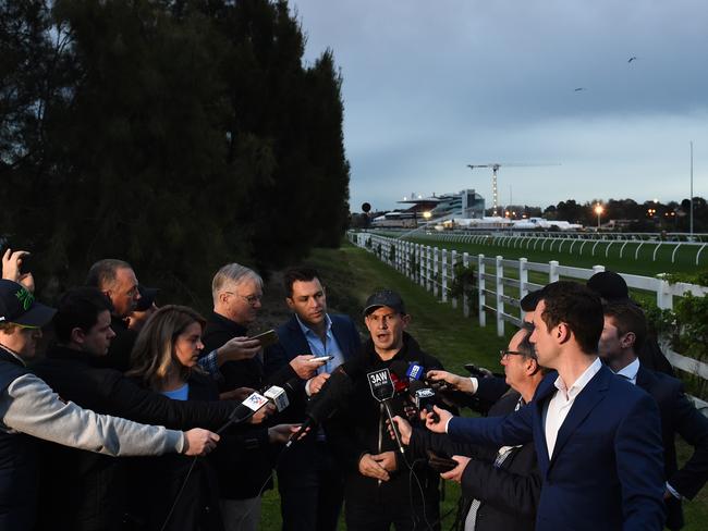 Coach of Team Winx Chris Waller speaks to the media on Thursday. Picture: Getty Images