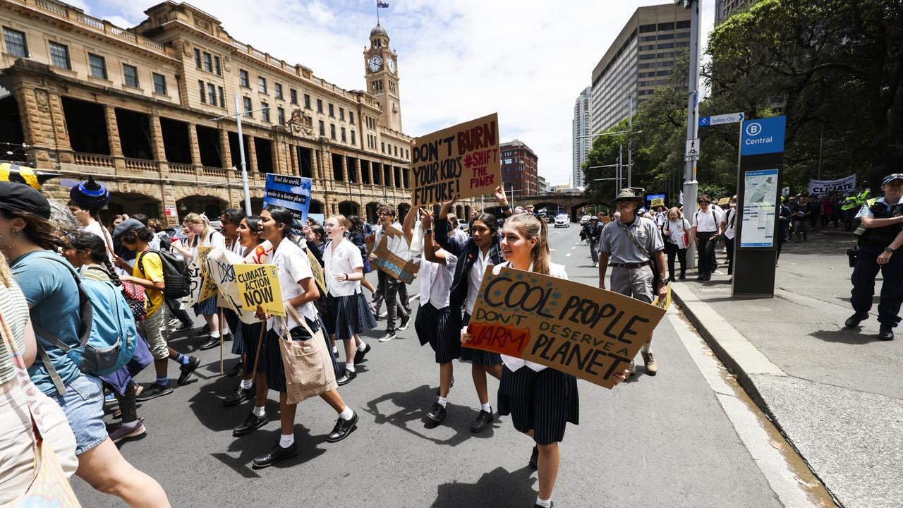 Thousands of other students in Melbourne, Adelaide, Brisbane, Perth, and some regional towns held similar demonstrations on Friday. Picture: NCA NewsWire/ Dylan Robinson