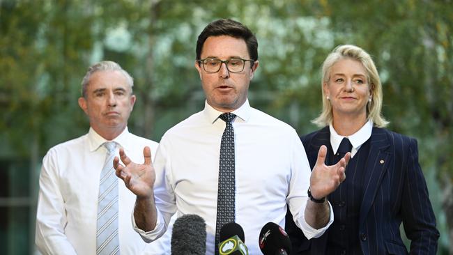Nationals leader David Littleproud, Kevin Hogan and Bridget McKenzie. Picture: Martin Ollman/NewsWire