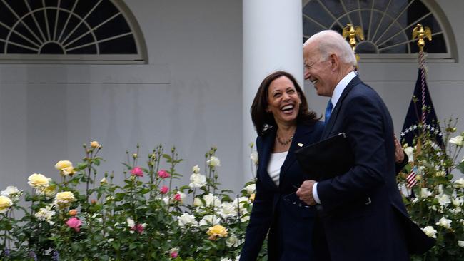 US Vice President Kamala Harris and US President Joe Biden in the Rose Garden of the White House. Picture: AFP