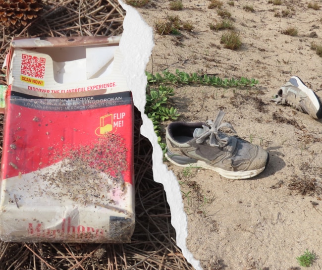 A pair of shoes and cigarette packet left behind by asylum seekers. Picture: Harry Brill.