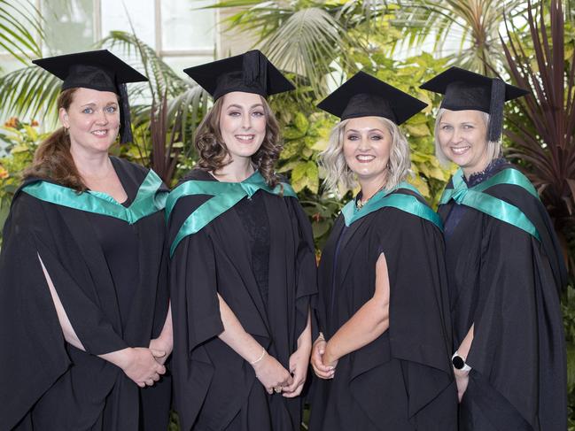 Astrid Wichmand, catherine Fisher, Julie ann Sheehan and Laura Wegman at the UTAS Graduation at Launceston. PICTURE CHRIS KIDD