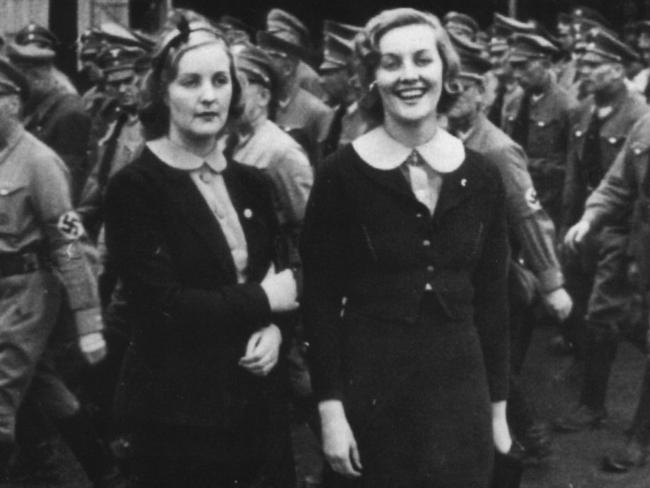 Diana Mosley (nee Mitford) (right), and her sister Unity pictured in Germany. Picture from book: Diana Mosley by Anne de Coucy.