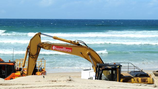 Narrow Neck beach has turned into a construction site. Picture: John Gass