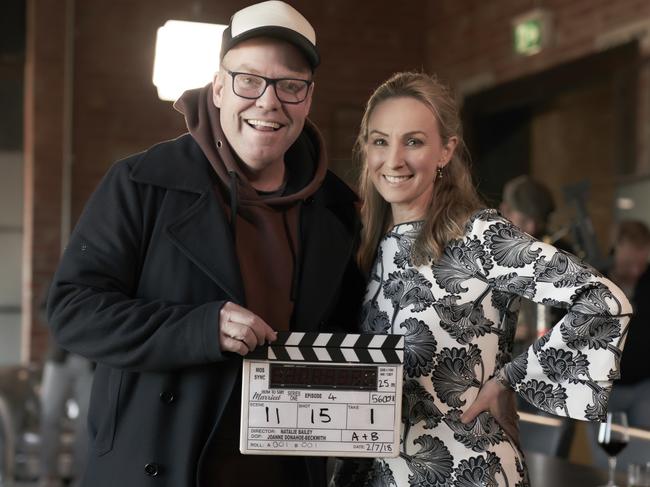 Pete Helliar and Lisa McCune on the set of the new Channel 10 comedy series <i>How To Stay Married</i>. Picture: Supplied/Channel 10