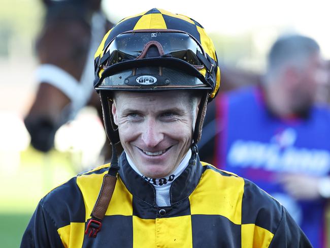 SYDNEY, AUSTRALIA - AUGUST 24: James McDonald riding Joliestar wins Race 7 Hyland Race Colours Show County Quality during Winx Stakes Day - Sydney Racing at Royal Randwick Racecourse on August 24, 2024 in Sydney, Australia. (Photo by Jeremy Ng/Getty Images)