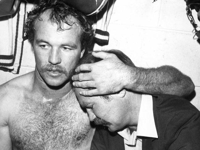 Wally Lewis with Valleys coach Ross Strudwick beating Souths in the 1983 BRL semi-final.