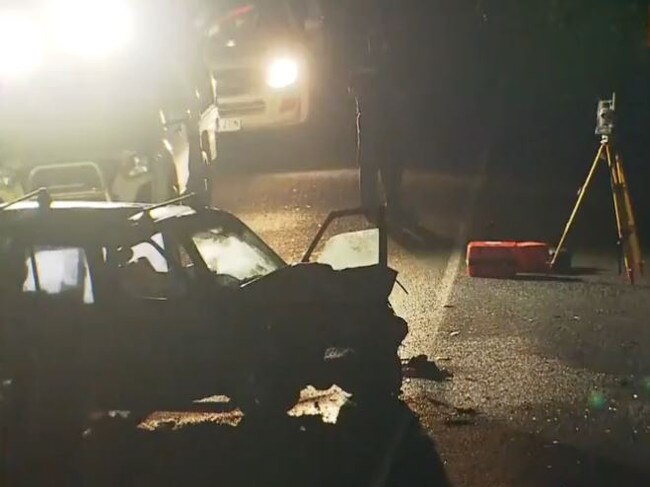 A woman is dead and three of her family members are seriously injured following a two-vehicle crash at Cedar Creek on the Gold Coast on Monday night. Picture: 7 News