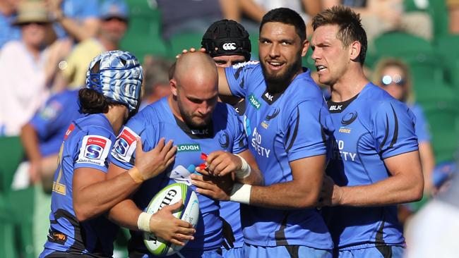 The Force celebrate during a match at nib Stadium in Perth.