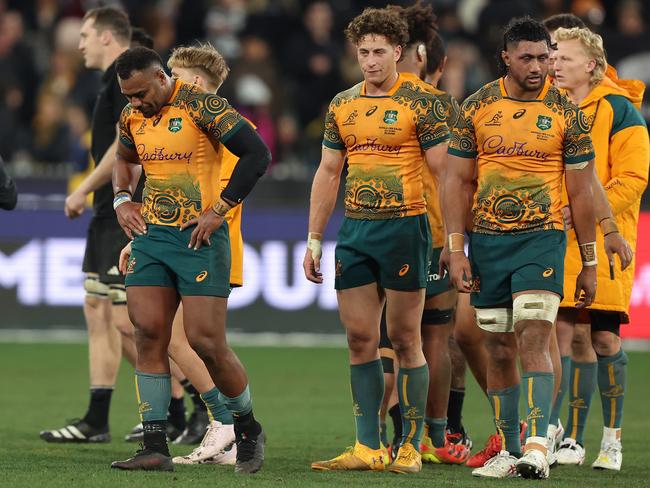 It was the same old story for the Wallabies, as errors, ill-discipline and missed tackles cost them against the All Blacks. Picture: Getty Images.