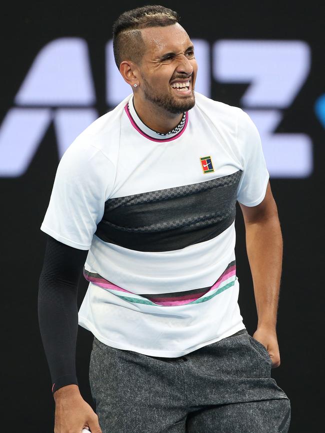 Kyrgios hasn’t been fined despite swearing during his loss. Picture: Michael Klein