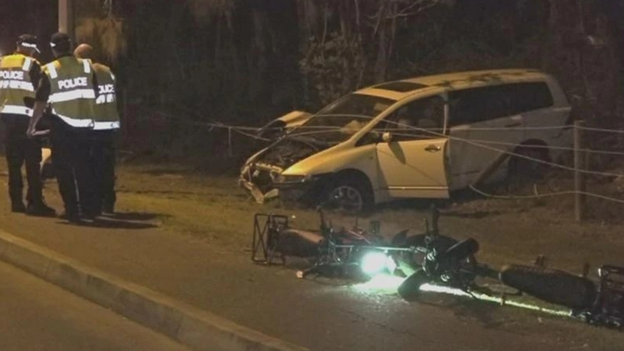 A car ploughed into a family riding their bikes at the Robina Town Centre about 6.10pm on Wednesday. Picture: 7News