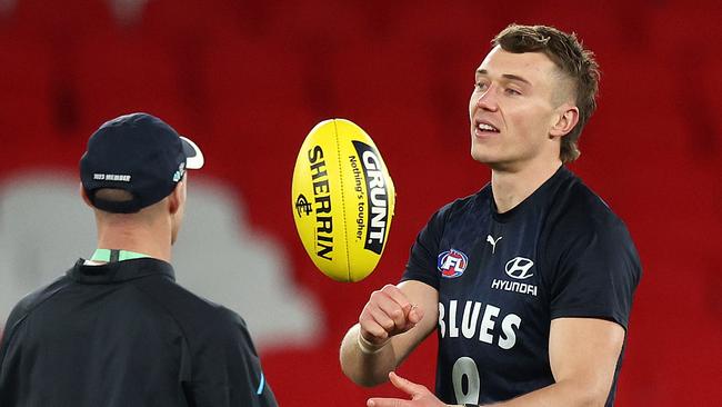 Patrick Cripps produced a true captain’s performance. Picture: Mark Stewart