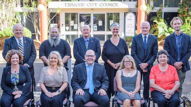 Lismore City Council councillors (back) Peter Colby, Big Rob, Andrew Bing, Vanessa Ekins, Andrew Gordon, Adam Guise. (Front) Elly Bird, Jeri Hall, Steve Krieg, Electra Jensen, Darlene Cook.