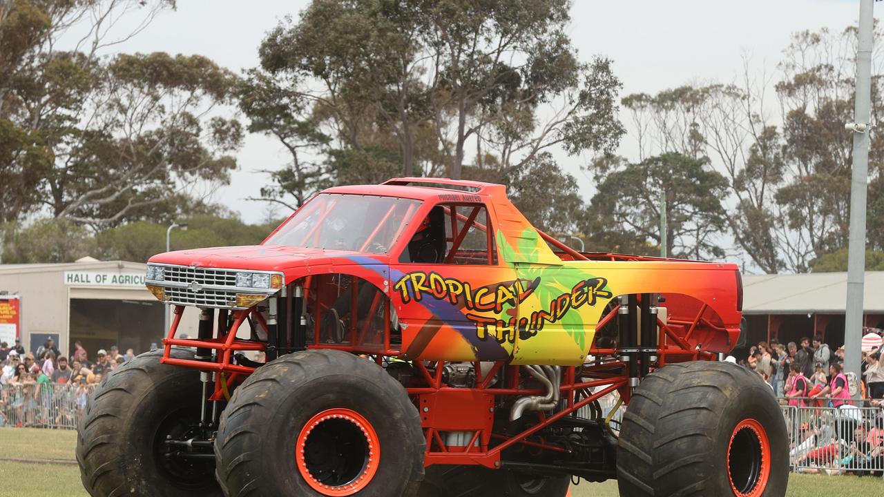 Monster trucks action at the Geelong Show. Picture: Alison Wynd