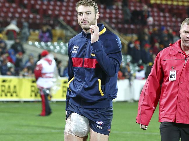 Daniel Talia had ice on his groin after the match. Picture: Sarah Reed