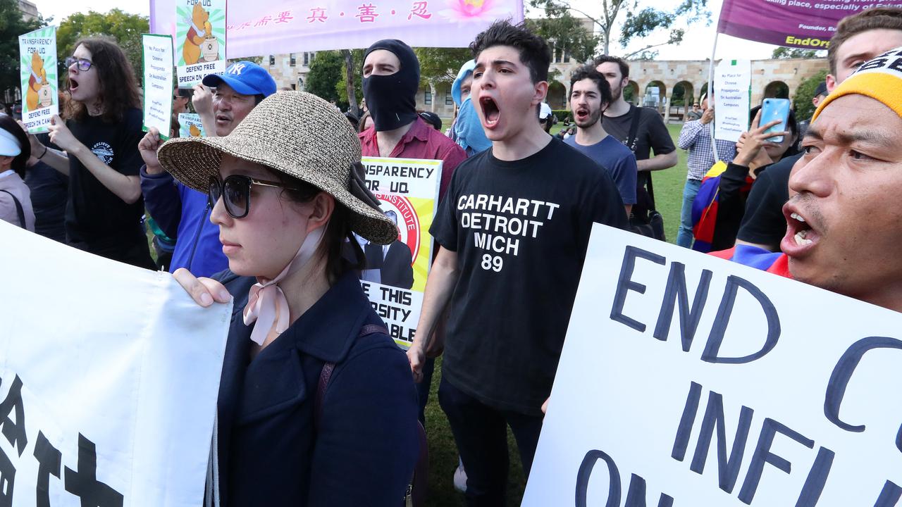 Protest outside Confucius Institute at UQ’s St Lucia campus