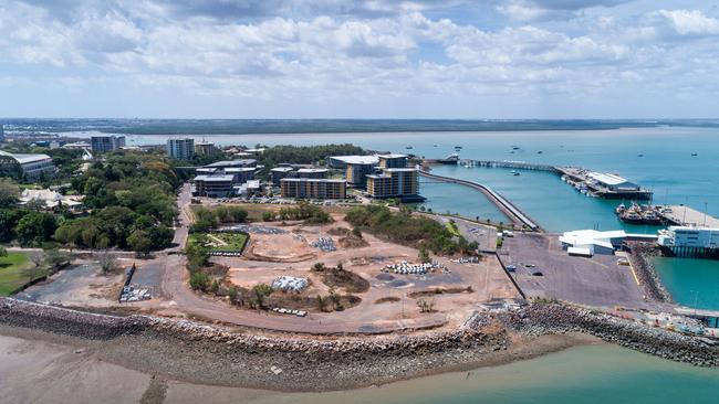 The construction site of the now stalled $200m Darwin Waterfront luxury hotel, as of September 2020. Picture: Che Chorley