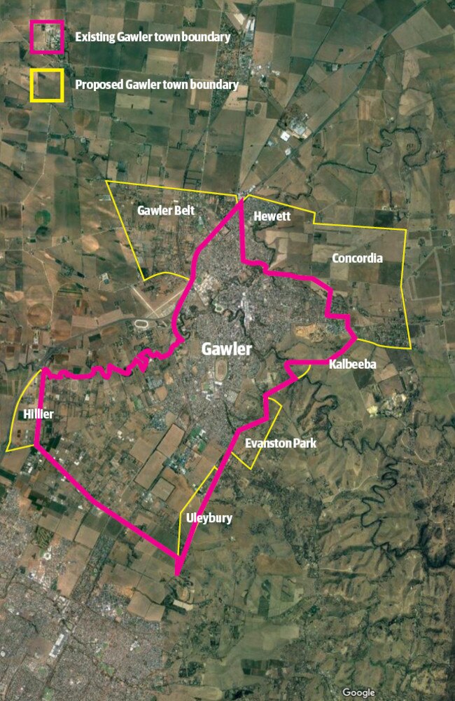 The boundary changes which are being proposed by Gawler Council. Image: Google Maps