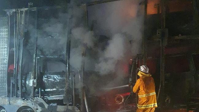 The truck caught alight at White Well Corner, approximately 50km northwest of Ceduna in the state’s west. Picture: Ceduna CFS