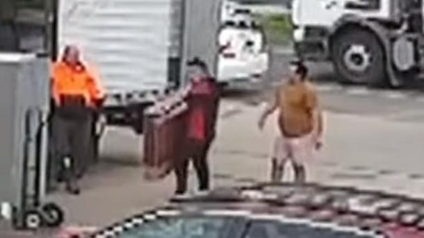 CCTV footage showing the three NSW removalists at the Ariele Apartments, the cause of the current Covid-19 outbreak in Victoria. Picture: Channel 7