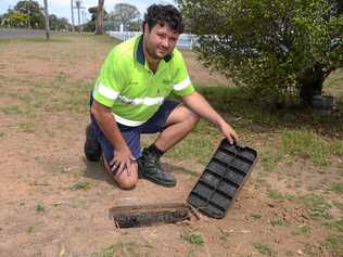 WATER BOOST: Warwick Cricket Association president Dave Walker at the connection where recycled water will be hooked up to the Slade Park wicket and field. Picture: Gerard Walsh