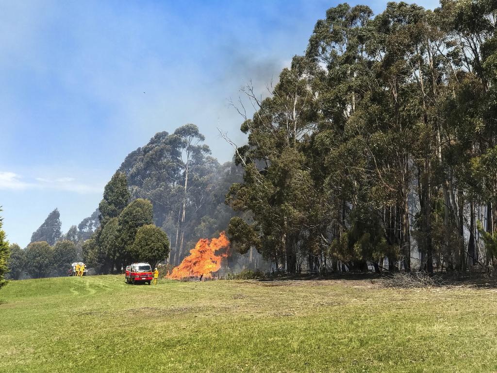 Tasmania Fire Service ( TFS ) attend a bushfire in Electrona. Picture: EDDIE SAFARIK