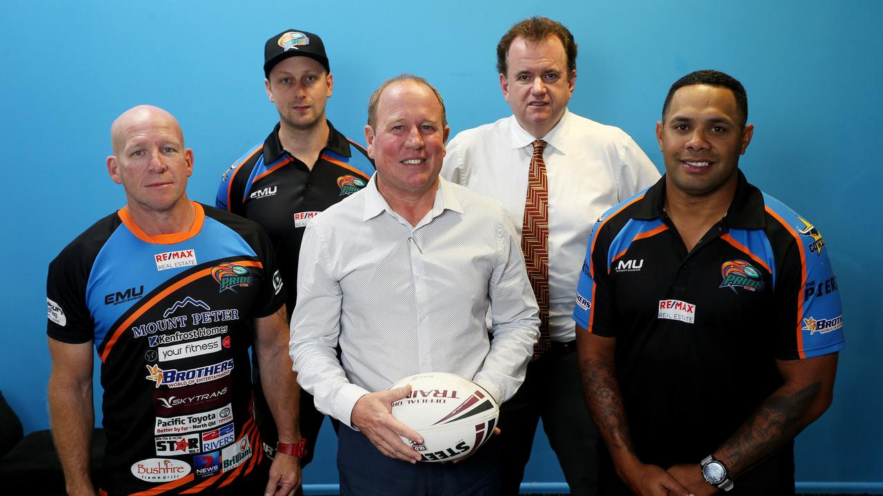 Northern Pride strength and conditioning coach Scott Callaghan, under-21s coach Dave Scott, outgoing CEO Mark Quinn, former chairman Tony Williamson and head coach Ty Williams. PICTURE: STEWART MCLEAN