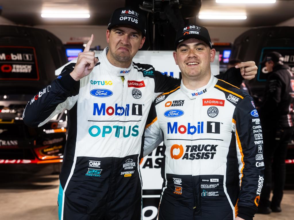 Chaz Mostert and Ryan Wood after practice at the Sydney SuperNight. Picture: Getty Images