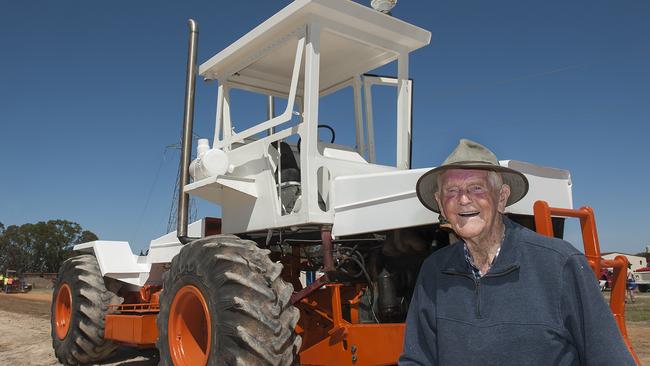 Morrie Oxley and his hybrid Chamberlain tractor showcased at the Dave Bennett Reserve at Muckleford, Victoria, during the Mt Alexander Vintage Engine Club's 2023 Tractor Pull. Pictures: Supplied (Julie Hough)