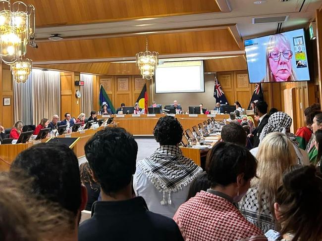 The pro-Palestine protest at Inner West Council on Tuesday night, in Sydney. Picture: Supplied