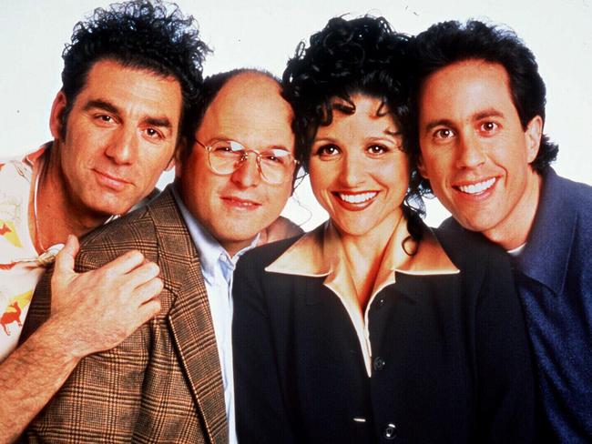 19/3/98: (L-R) Actors Michael Kramer, Jason Alexander, Julia Louis-Dreyfus and Jerry Seinfeld from the TV show |Seinfeld|.