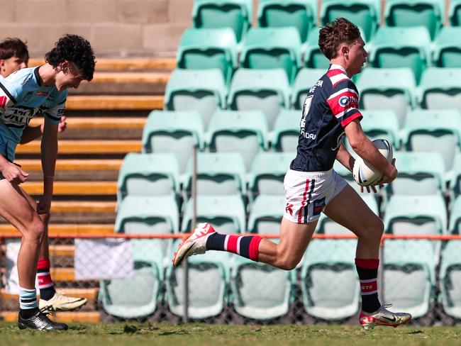 Roosters fullback Rex Bassingthwaighte breaks clear to set up the opening try. Picture: Adam Wrightson Photography