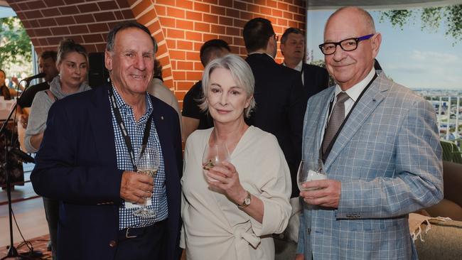 Adelaide City councillors Anne Moran and Phillip Martin with Coopers chairman Glenn Cooper at the launch of Market Square. Picture: Supplied