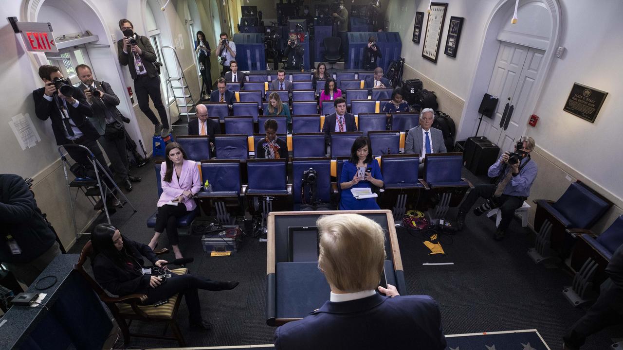 The briefings often go beyond an hour and feature combative exchanges between the President and reporters. Picture: AP/Alex Brandon