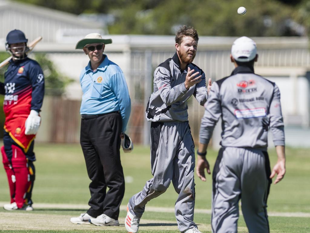 Callum Barnett prepares to bowl for Souths Magpies against Metropolitan-Easts in Toowoomba Cricket Reserve Grade One Day grand final at Captain Cook Reserve, Sunday, December 10, 2023. Picture: Kevin Farmer