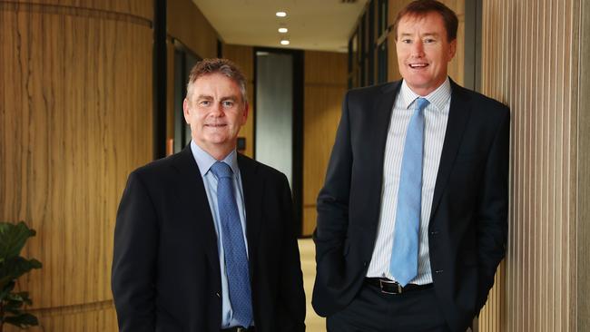 Mick McCormack, APA Group’s departing chief executive, left, and his replacement Rob Wheals. Picture: John Feder.