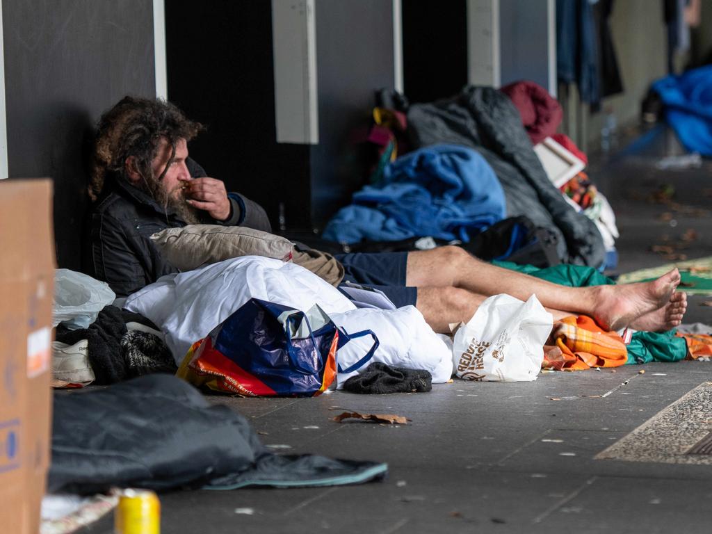 Homeless man Tim seeks refuge at the RBA building after living on the streets for two months. Picture: Thomas Lisson
