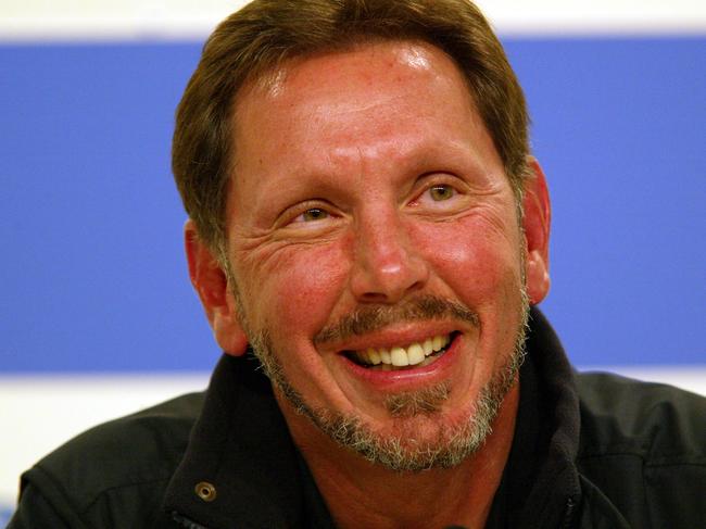 AUCKLAND, NEW ZEALAND - OCTOBER 24:  Americas cup syndicate head Larry Ellison, Oracle, USA,rnspeaks to the media during a press conference after Chris Dickson replaced Peter Holmberg at the Helm of Oracle during round 2 of the Louis Vuitton cup, Thursday.  (Photo by Michael Bradley/Getty Images)