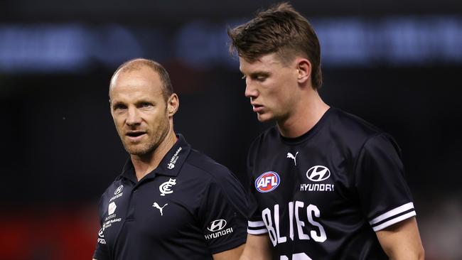 Blues star Sam Walsh hurt his ankle late against the Suns. Picture: Michael Klein