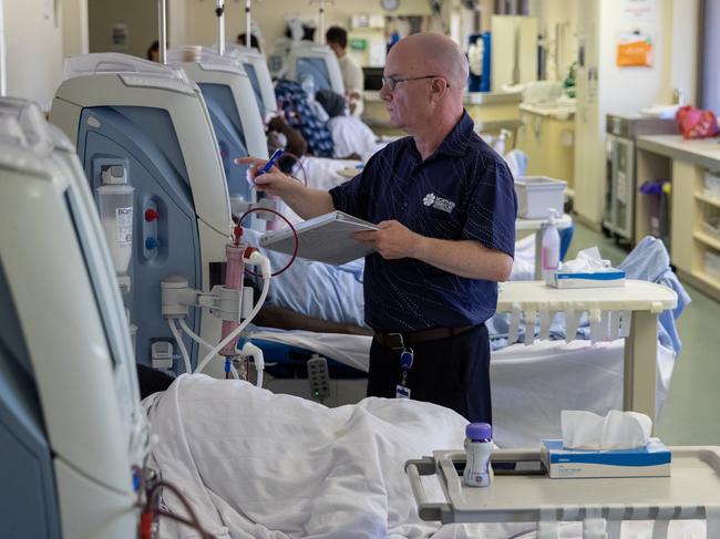 Nurse Dean Oldfield, who has worked at the Flynn Drive Renal Dialysis Clinic in Alice Springs  for 15 years. He says the last few years for him have been an "eye opener". "We do get quite a few youngsters," he said. Picture: Liam Mendes / The Australian