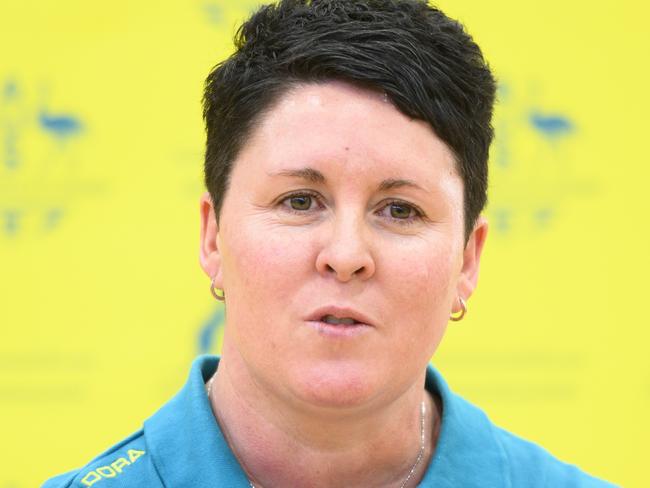 Petria Thomas answers questions from the media during the announcement of the new Commonwealth Games team Chef de Mission for Birmingham 2022 at the AIS in Canberra, Tuesday, July 2, 2019. (AAP Image/Rohan Thomson) NO ARCHIVING