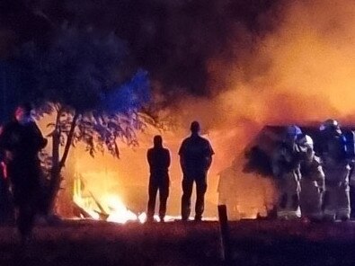 A fire destroyed a home and a shed at Maslin Beach. Picture: Max Parkin